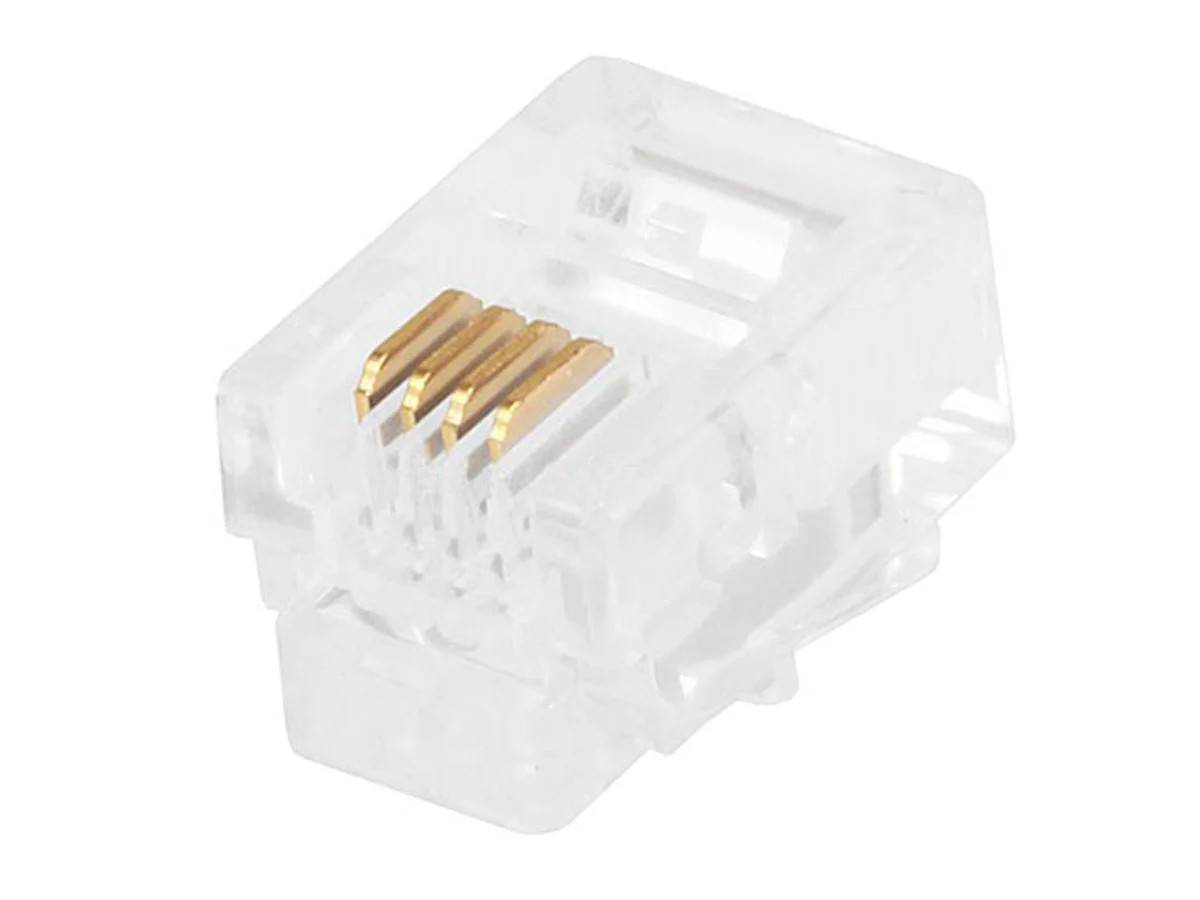 Monoprice 6P4C RJ11 Modular Plugs for Flat Solid/Stranded Cable, 1u, 2 Prongs,