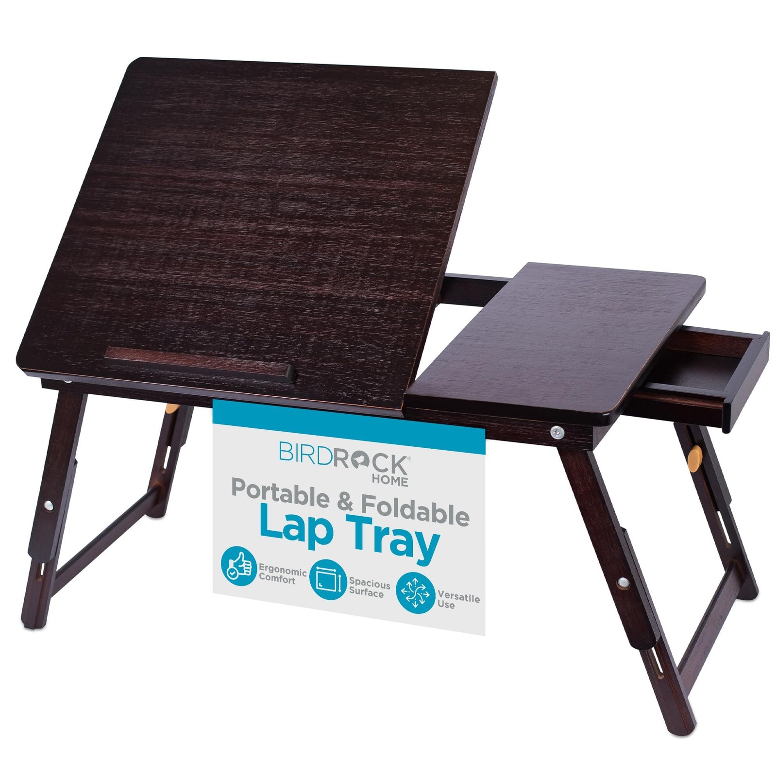Bamboo Laptop Lap Tray with Adjustable Legs | Foldable Breakfast Serving Bed ...