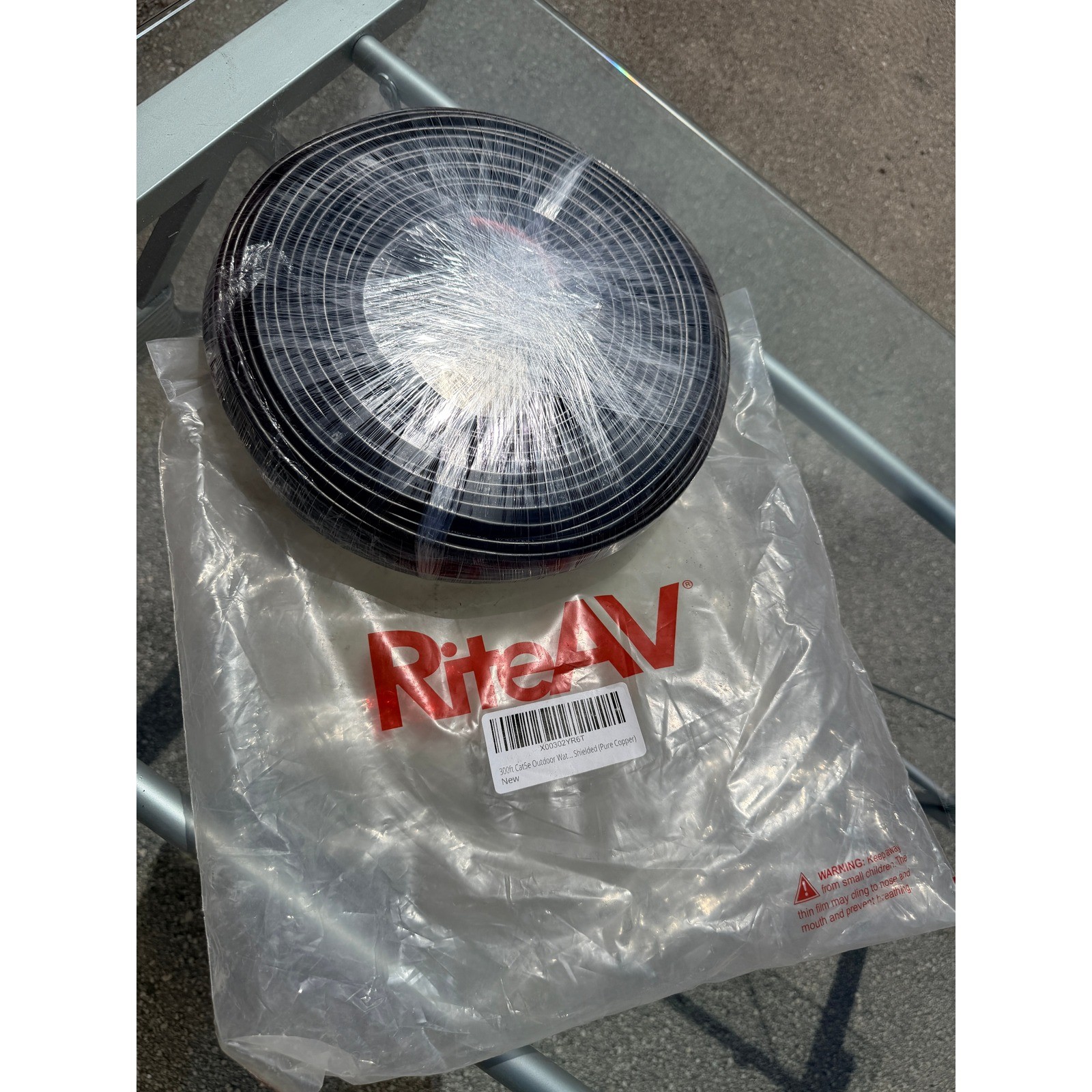 RiteAV 300ft Cat5e Outdoor Waterproof Shielded Pure Copper Ethernet Cable Black