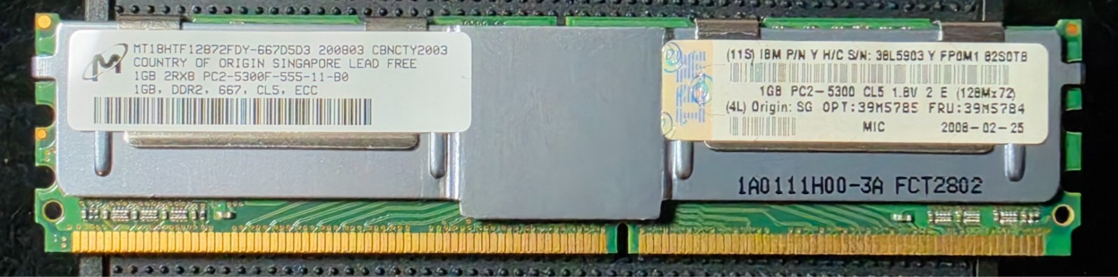 MICRON 1GB 2Rx8 PC2-5300F Server Memory Module MT18HTF12872FDY-667D5D3