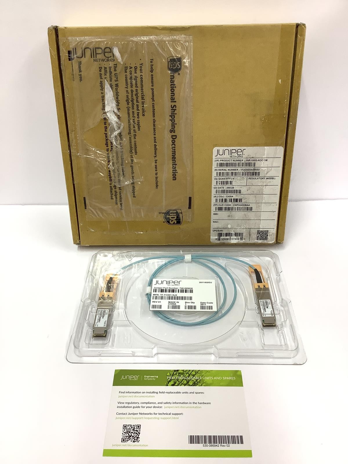Juniper 1m (3') 100G QSFP28 4 x 25G NRZ Active Optical Cable OEM JNP-100G-AOC-1M