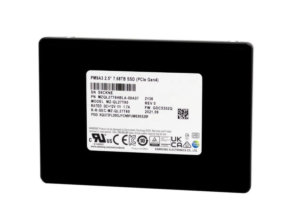 Samsung PM9A3 7.68TB U.2 NVME MZ-QL7T60 PCIE MZQL27T6HBLA-00A07 SSD 95%+ Health