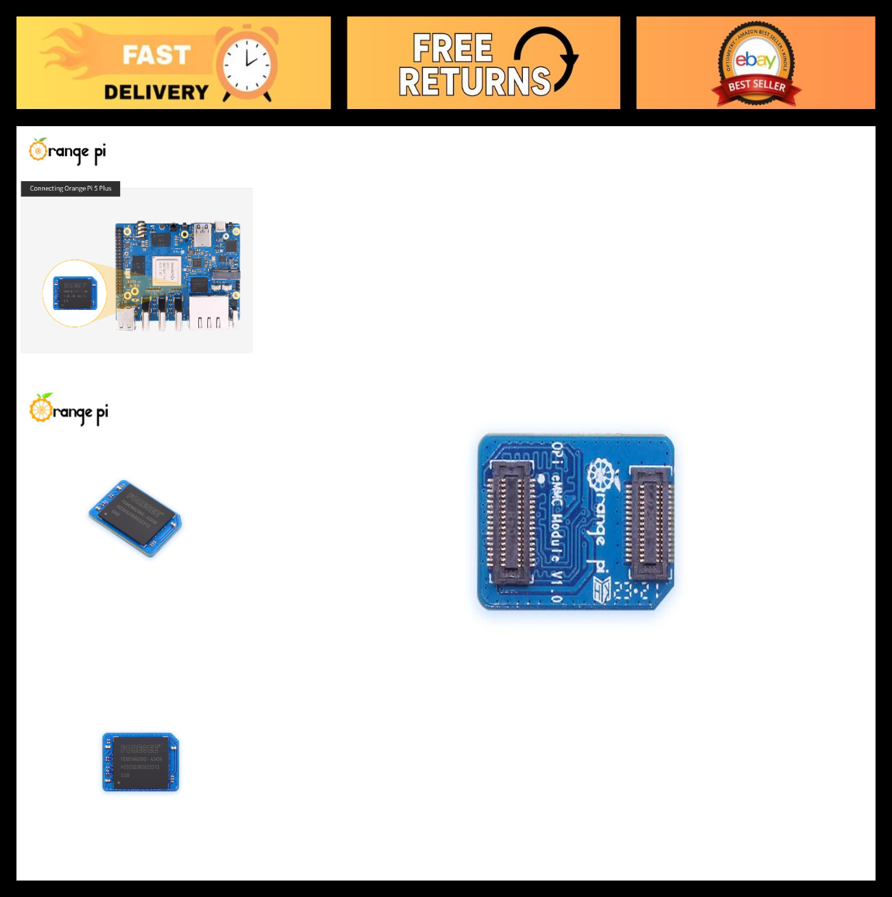 32GB/64GB/256GB eMMC Memory Storage Module for Orange Pi 5Plus/3B/5Pro/4A/RV2