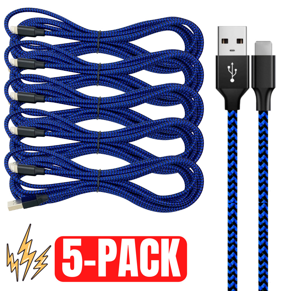 5Pack 6Ft USB Braided Fast Charging Cable For Phone 12 11 Pro 8 7 Charger Cord