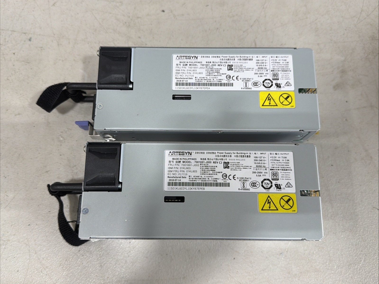 Lot of 2 - Artesyn 7001691-J000 / 7001691-J002 900W Power Supplies – IBM 01KL603