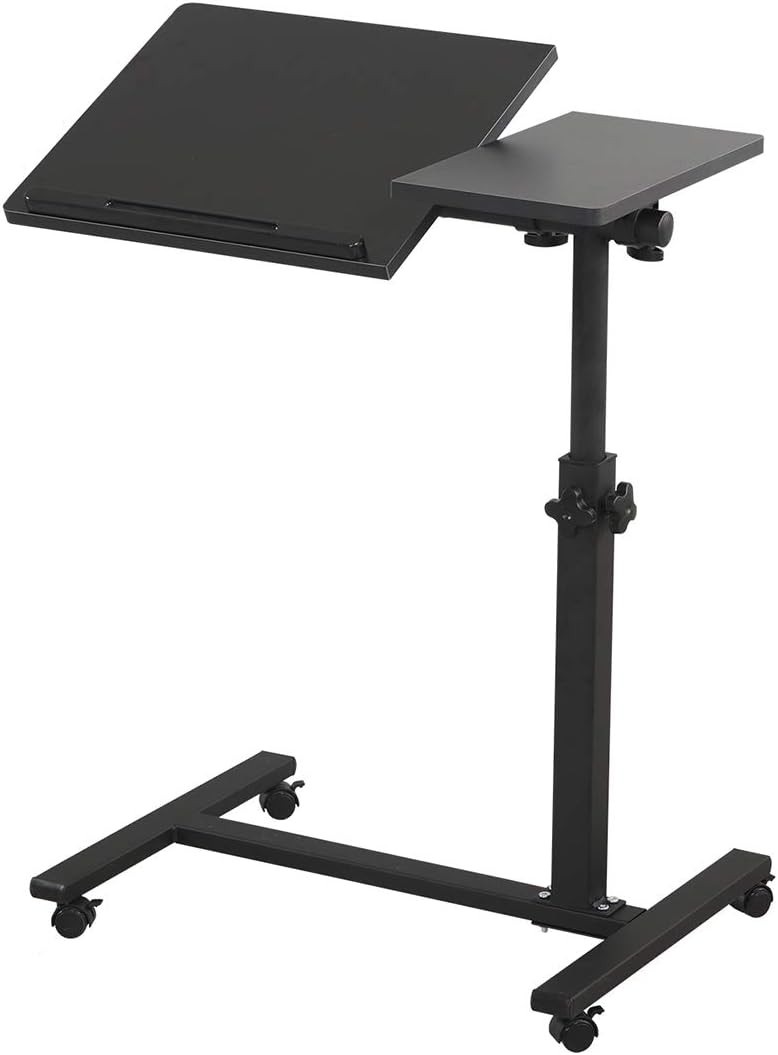 TigerDad Overbed Desk Mobile Rolling Laptop Stand Black