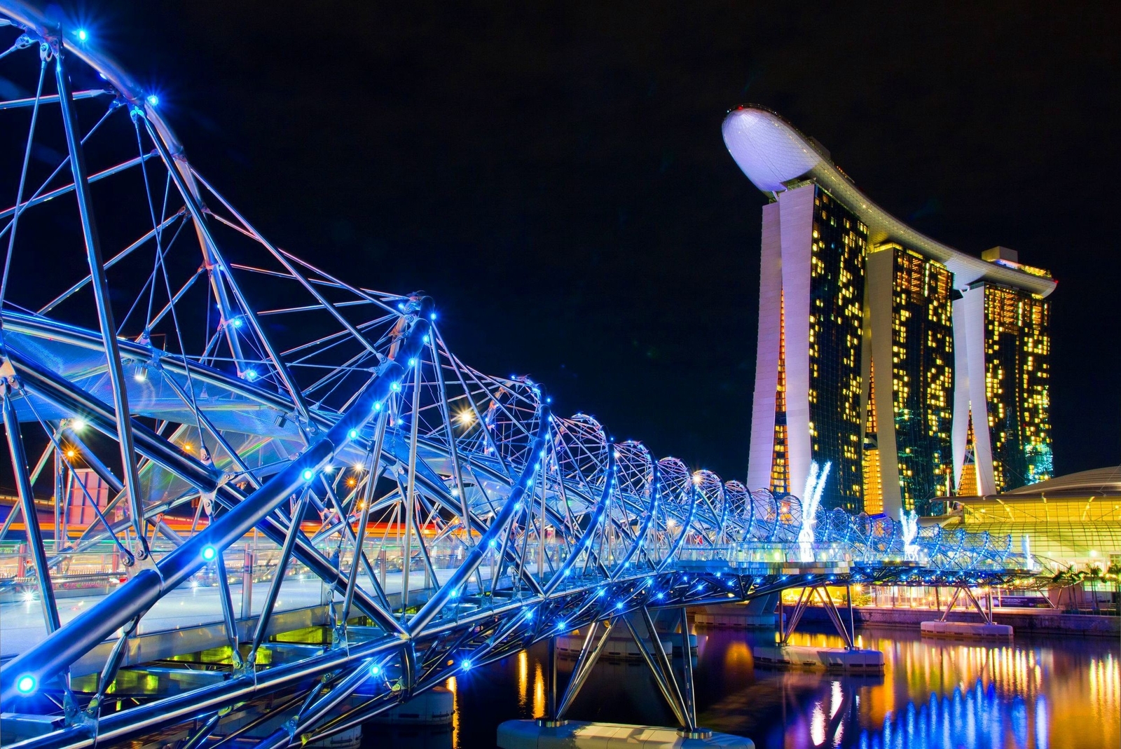 Landscape lights bridge singapore architecture marina Custom Gaming Mat Desk