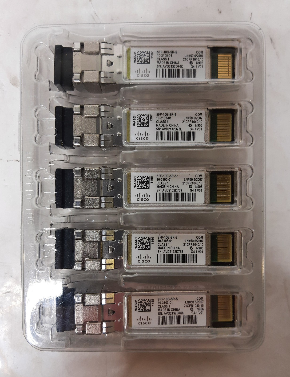 New Open Box Lot of (5) Genuine Cisco SFP-10G-SR-S 10Gig Transceivers 10-3105-01