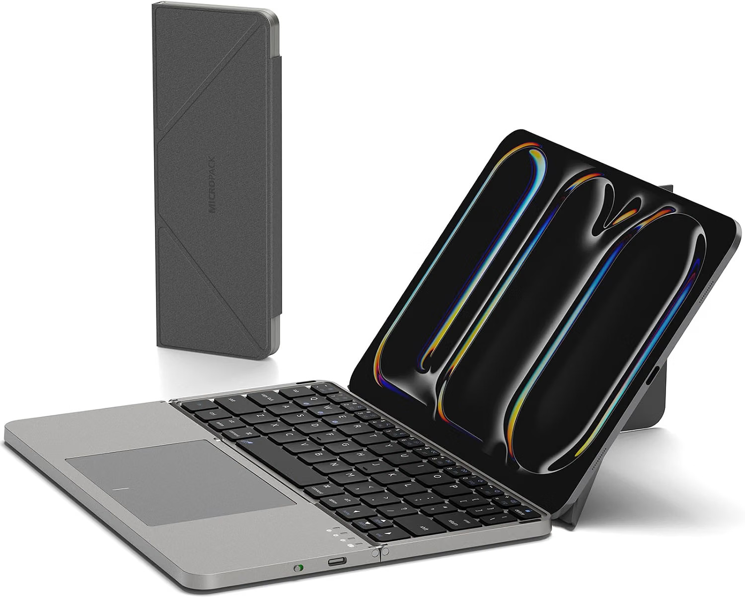 MICROPACK Foldable Keyboard Touchpad 3-Device Magnetic Stand iPad Mac Gray