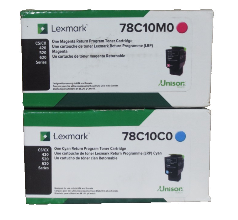 LOT OF 2 LEXMARK 78C10M0 78C10C0 Toner Magenta,Cyan NEW