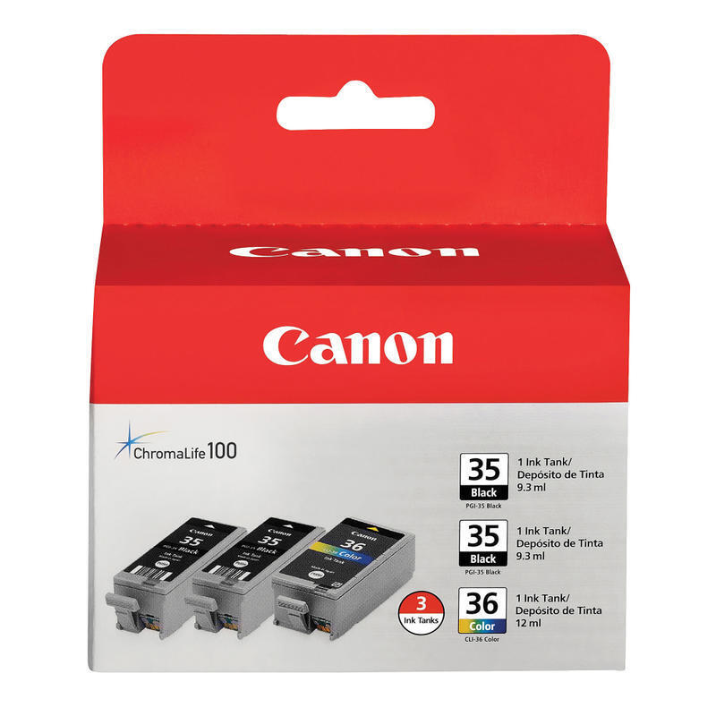 Canon PGI-35/CLI-36 Black And Tri-Color Ink Cartridges, Pack Of 3, 1(PKG of 2)