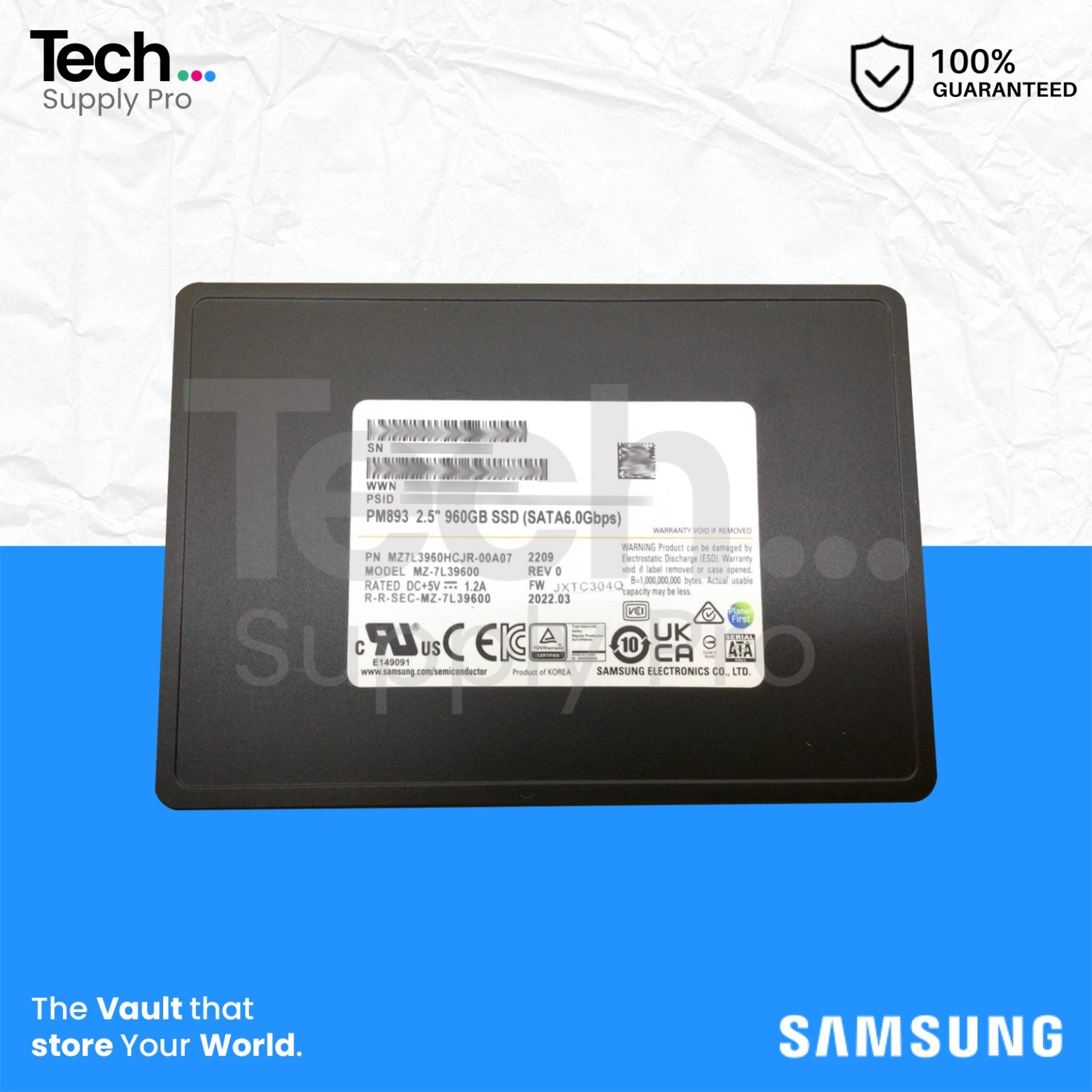 MZ-7L39600 Samsung PM893 960GB SATA 6GB/s 2.5" Solid State Drive MZ7L3960HCJR