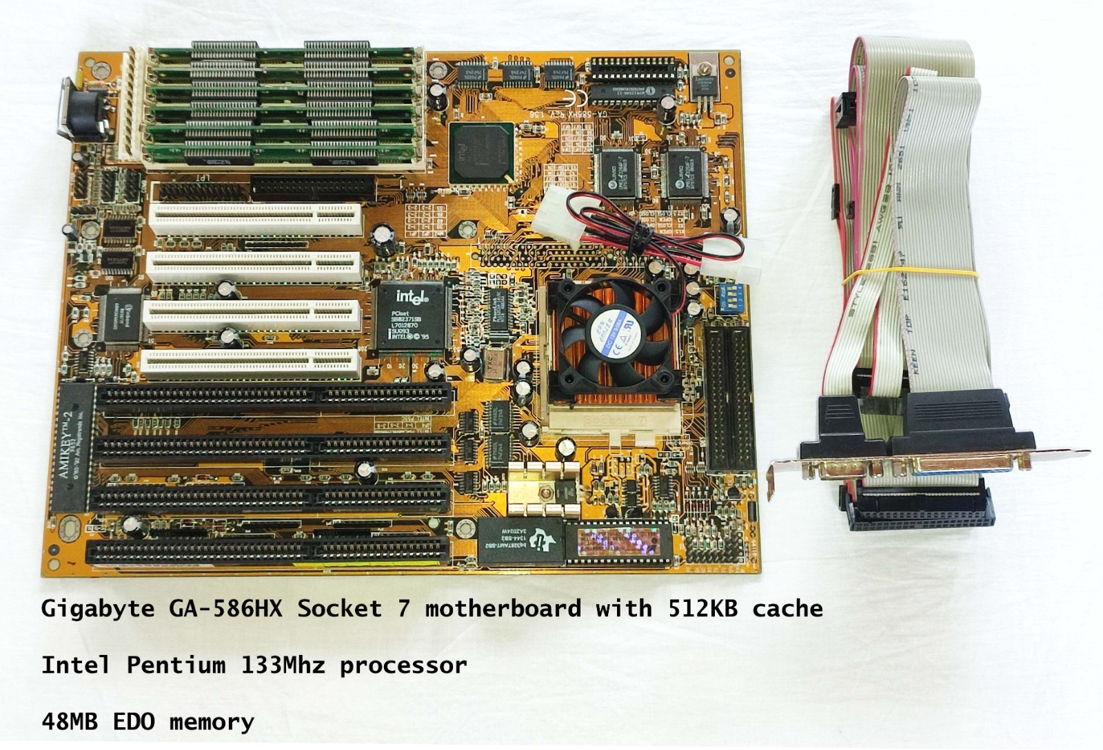 Gigabyte GA-586HX vintage Socket 7 motherboard with Pentium CPU and EDO RAM