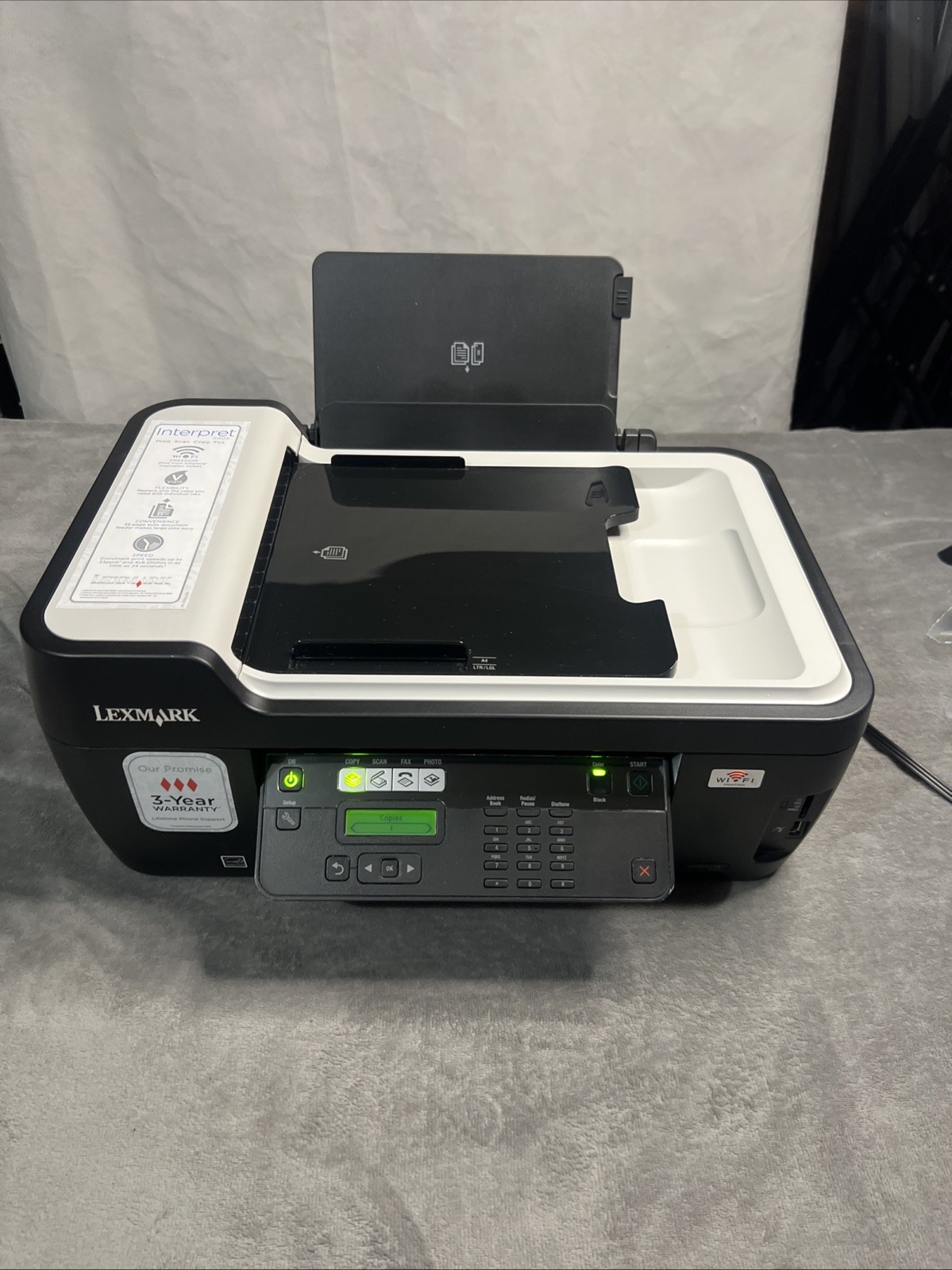 Lexmark Interpret S405 All-In-One Inkjet Printer Color Powers On No Ink Test