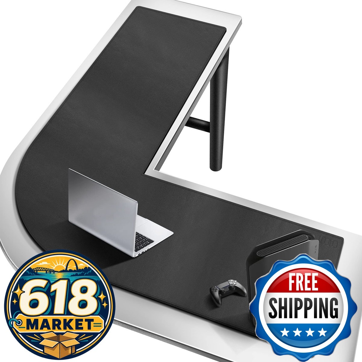 Cacoy 54" x 59" L-Shaped Desk Pad, PU Leather Corner Desk Mat, L Shape Gaming