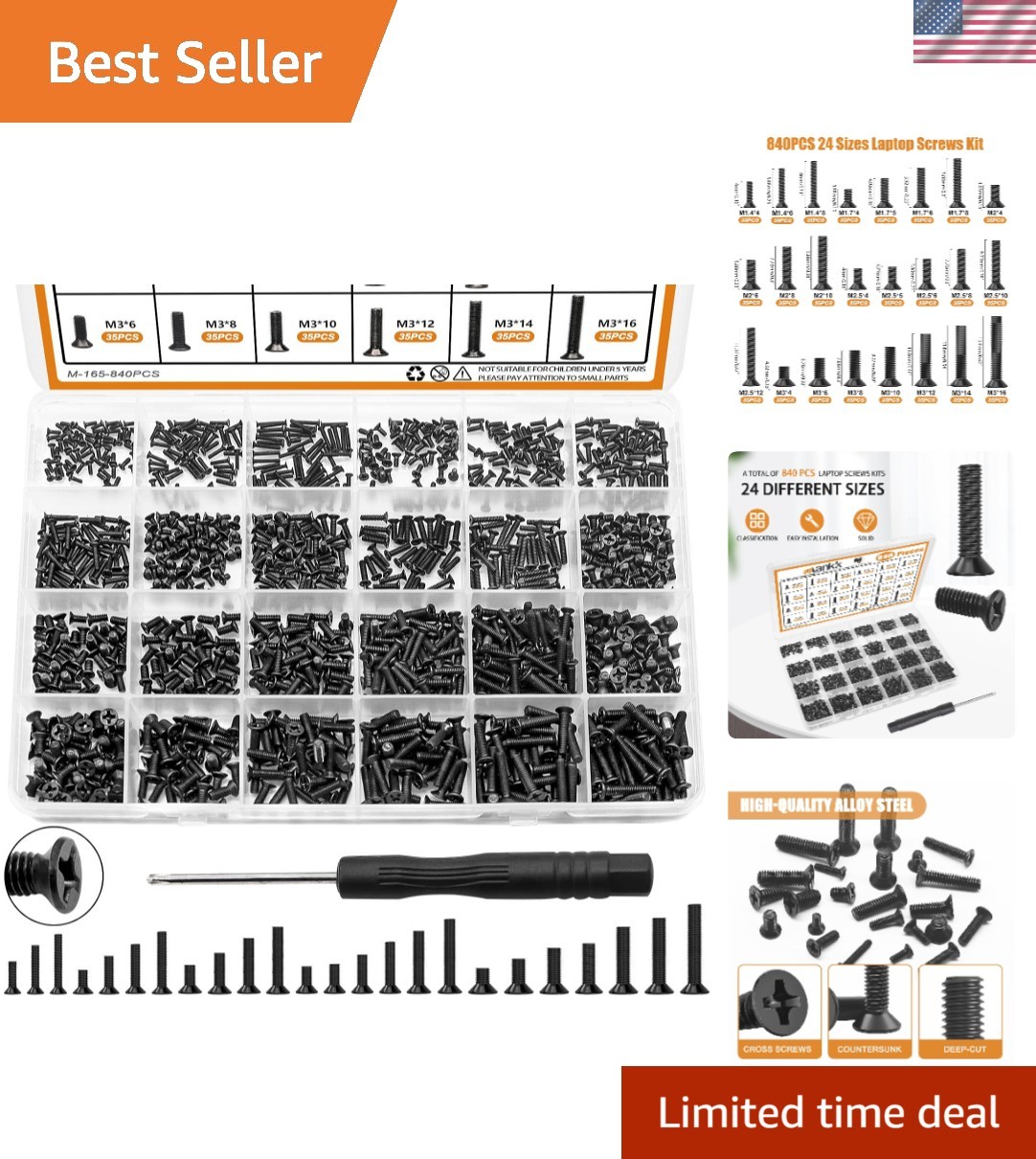 Alloy Steel Laptop Screws Kit - 24 Size Variety for PC Repair & DIY Projects