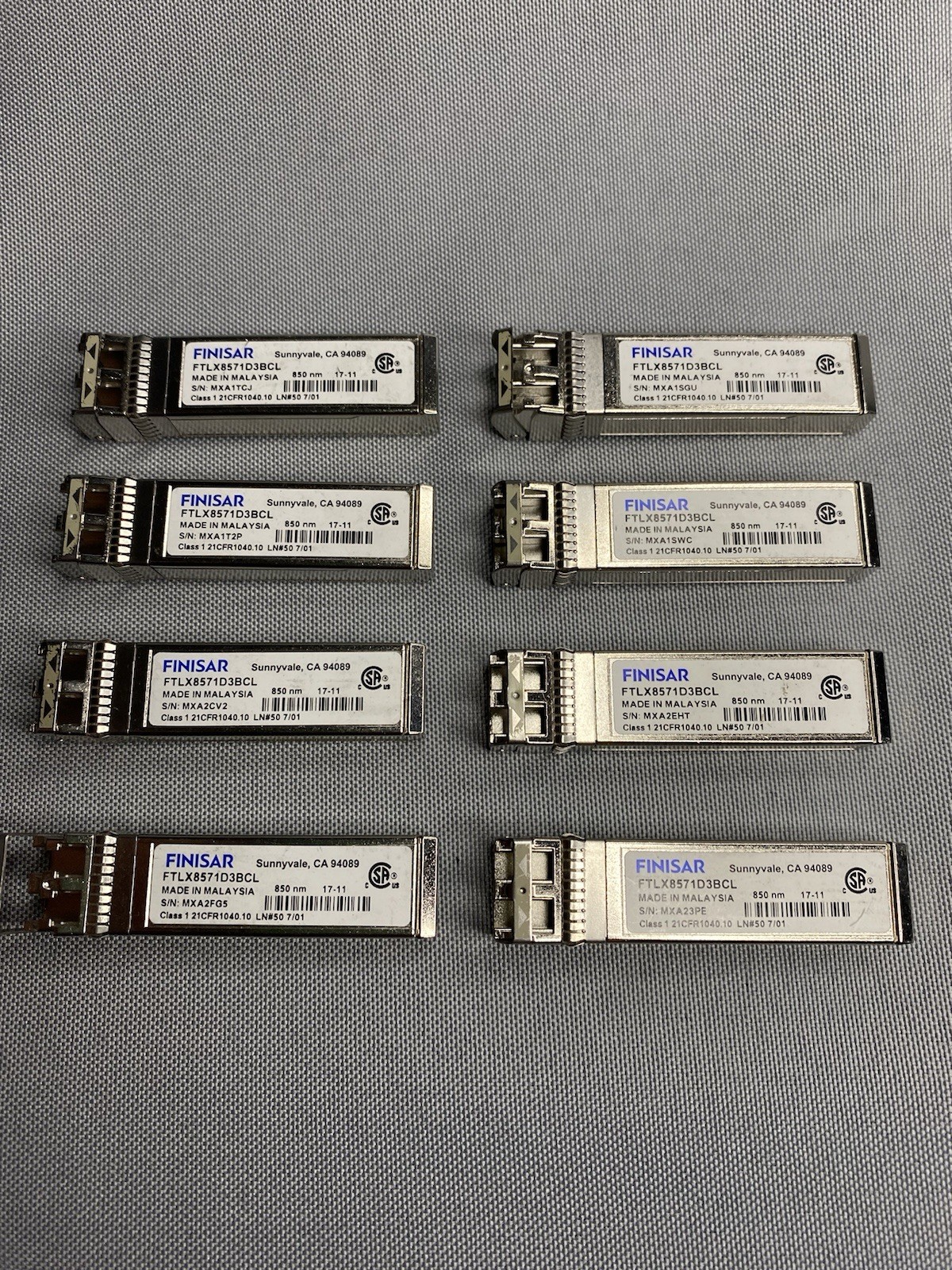 Lot of 8 FTLX8571D3BCL Finisar 10Gb 850nm SFP+ 10GBASE-SR/SW Transceiver