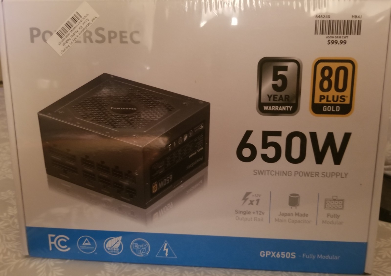 Brand New PowerSpec 650 Watt 80 Plus Gold ATX Fully Modular Power Supply GPX650S
