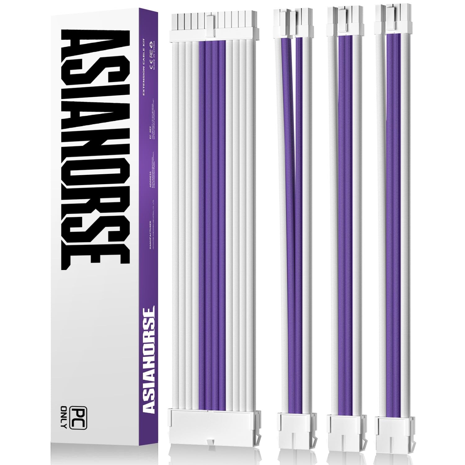 AsiaHorse Upgraded 16AWG PSU Cable Extension Sleeved Small, Snow-Purple
