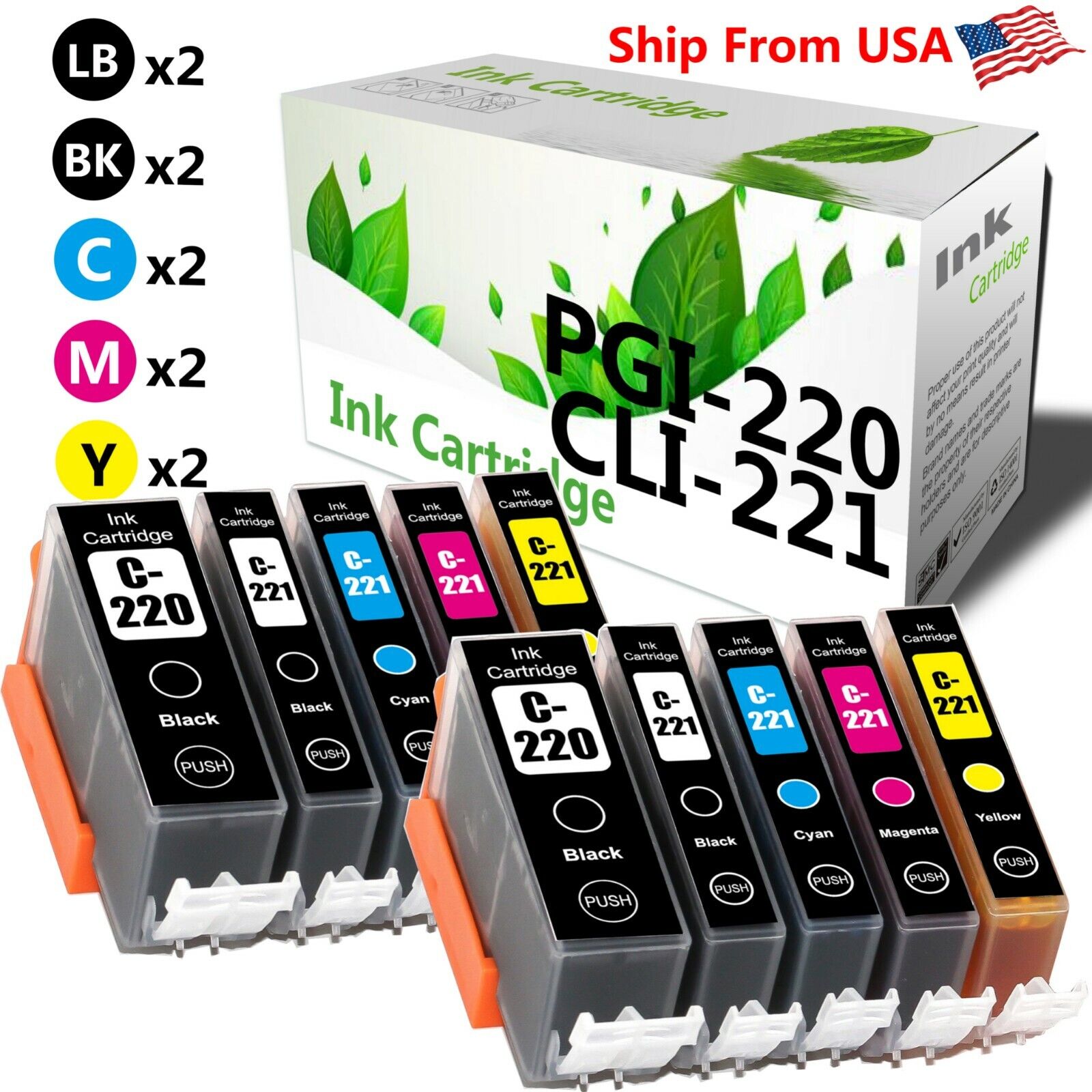 10 Pack PGI220XL CLI221XL Ink Cartridge for PIXMA IP4700 MX860 MX870 MP550