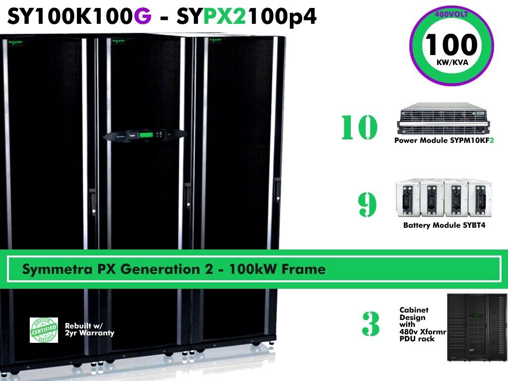 sypx2100p4~ APC Symmetra PX 100kva 100kw SY100K100G 480volt 3phase UPS #2yrWarry
