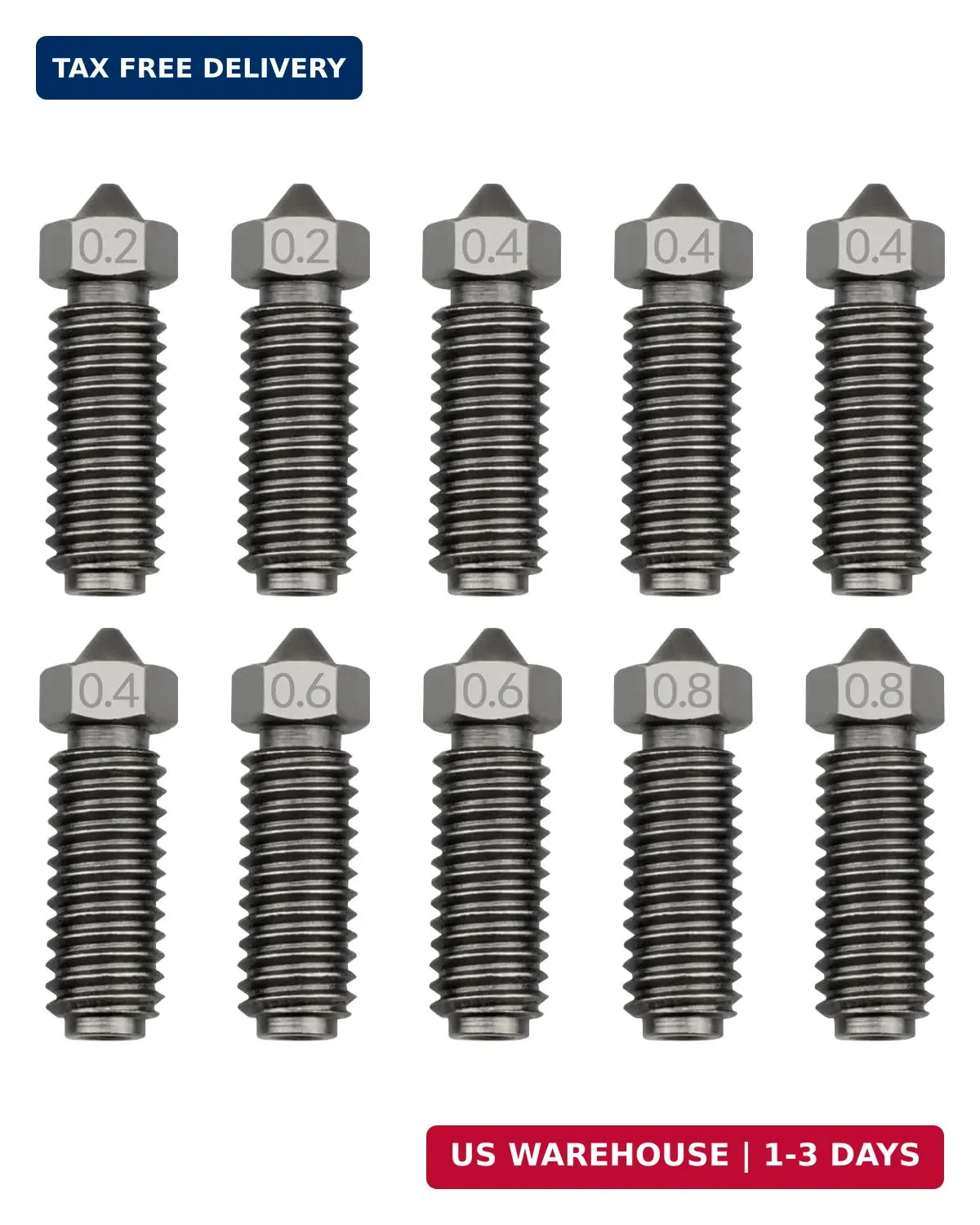 10 Pcs Hardened Steel Nozzle Fit for Anycubic Kobra 3 3D Printer, M6 Thread, 0.2