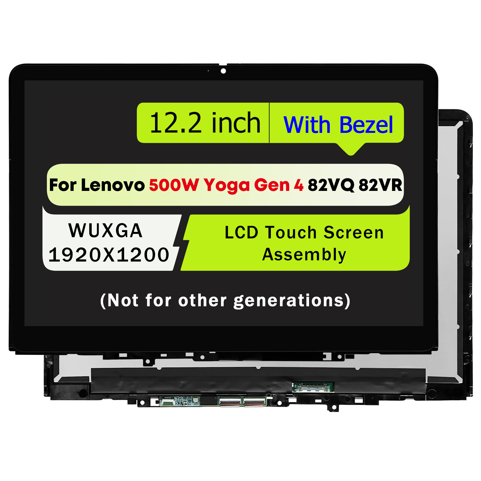 100Pcs 5M11H61346 For Lenovo 500w Yoga Gen 4 LCD Touch Screen w/ Bezel WUXGA