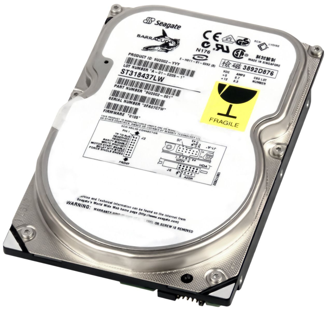HARD DRIVE SEAGATE BARRACUDA ST318437LW 18.4GB 7.2K 2MB SCSI U160 3.5''
