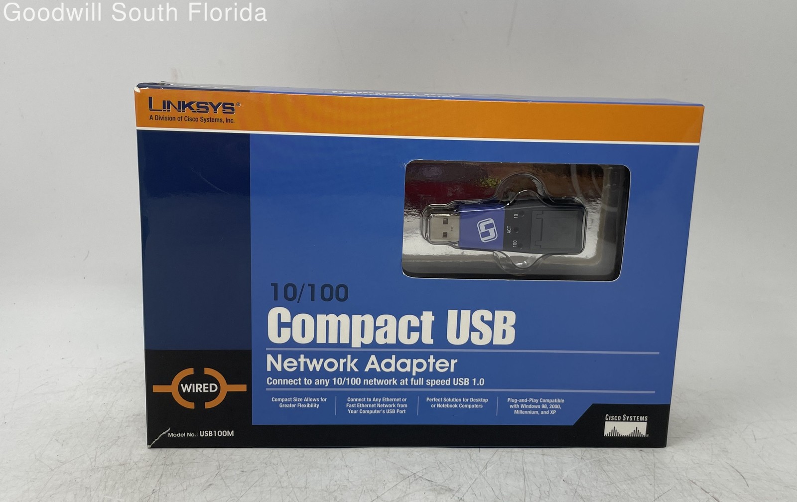 Linksys Model USB100M Blue Compact USB Network Adapter In Box Not Tested