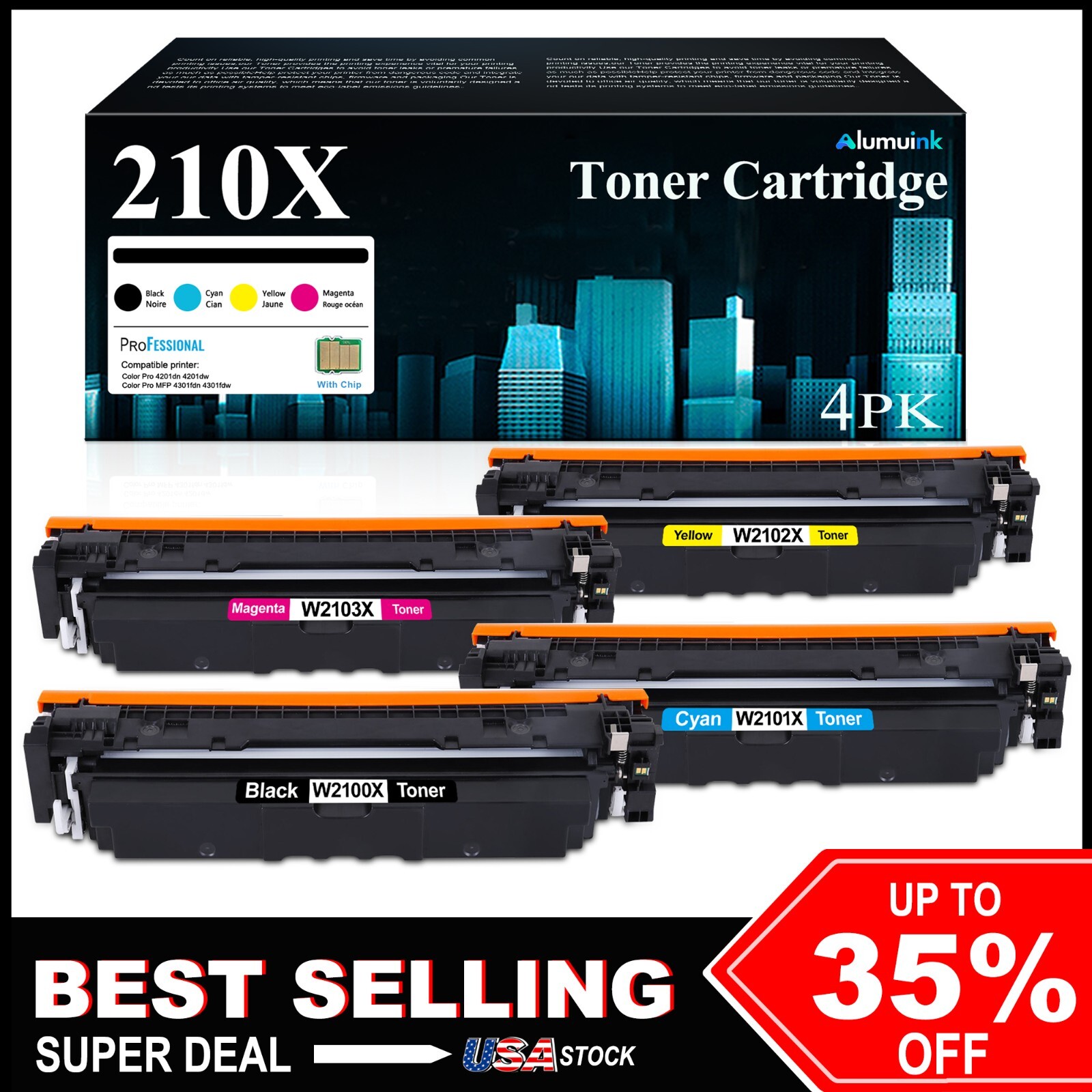 210X 4-Pack High Yield Toner for HP Color LaserJet Pro MFP 4301fdw (W2102X)