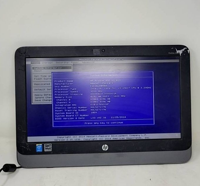 HP PROONE 400 G1 AIO Intel Core I3-4360T 8GB SEE NOTES