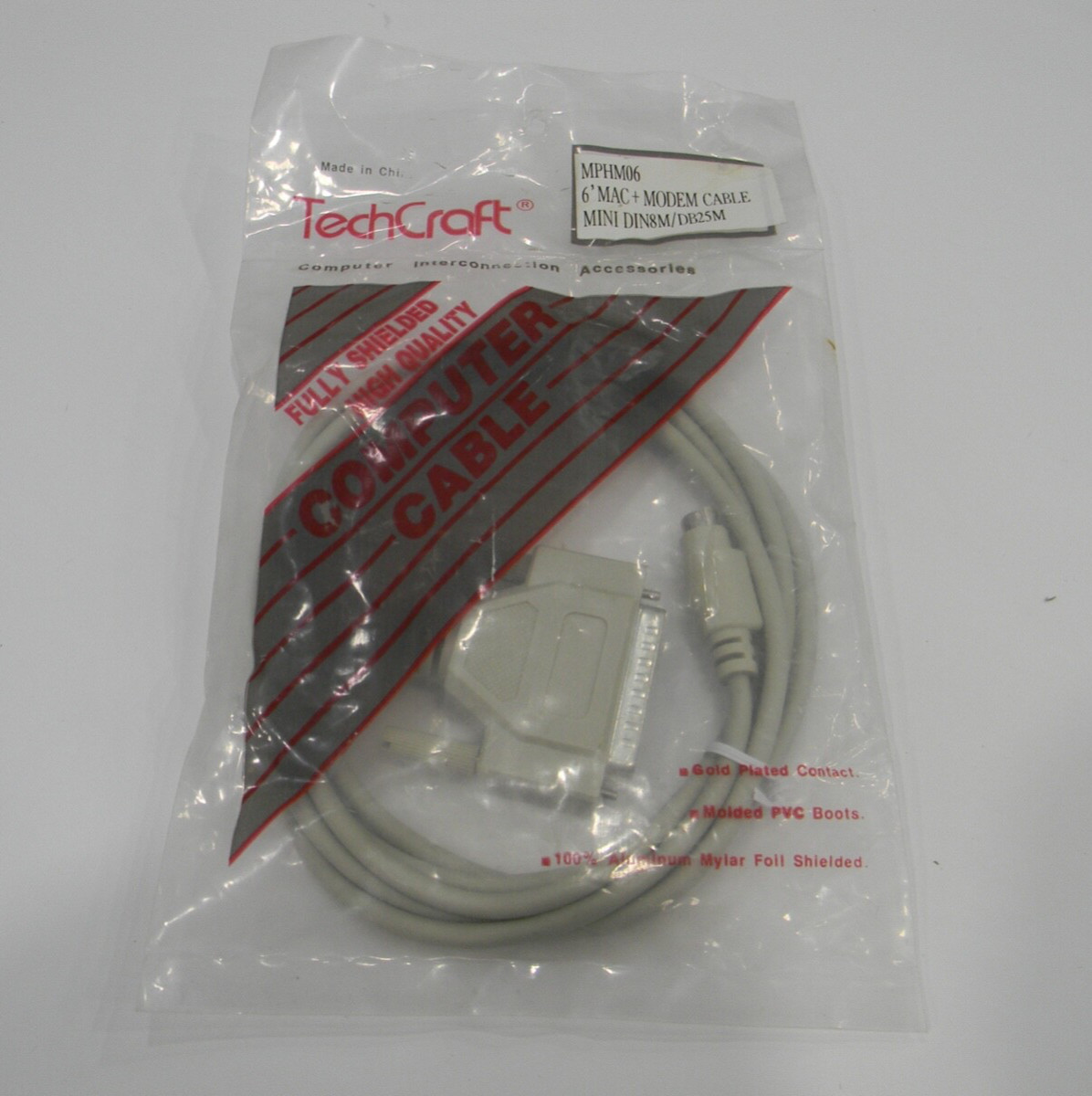 6’ Mac+ Modem Cable Mini DIN8M/DB25M