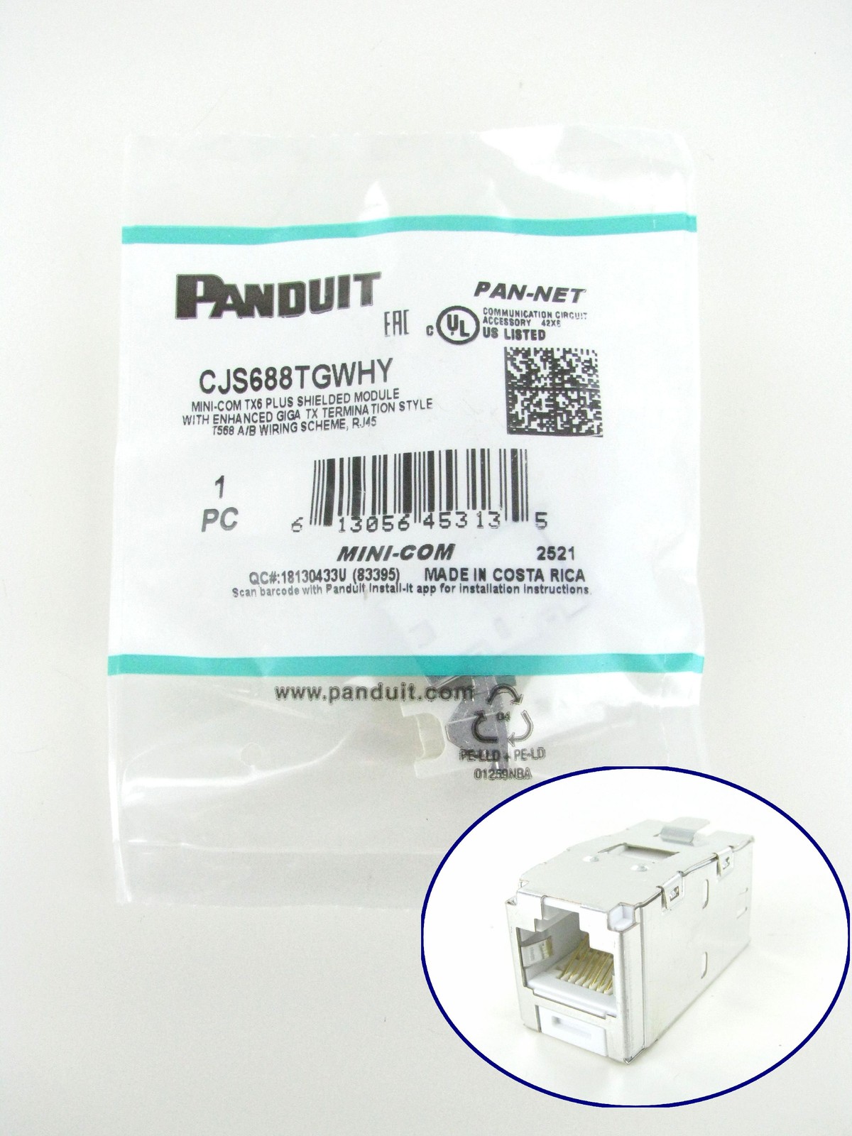 Panduit CJS688TGWHY Mini-Com Cat6 Shielded RJ45 Jack Module White ~STSI