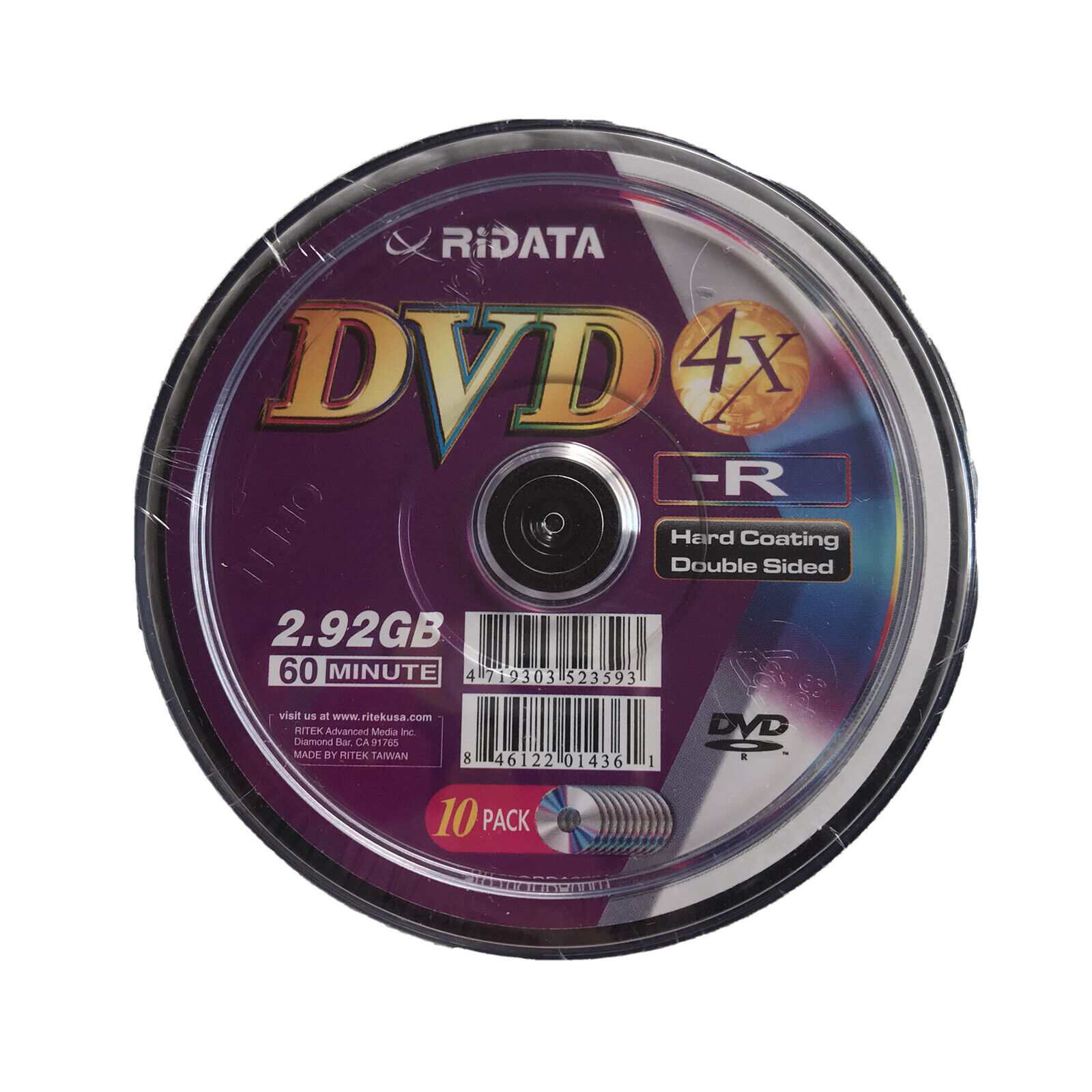 Ritek Ridata Mini DVD R 4x 2.92 GB 60min Cake 10pk Spindle Hard Coating 2 Sided