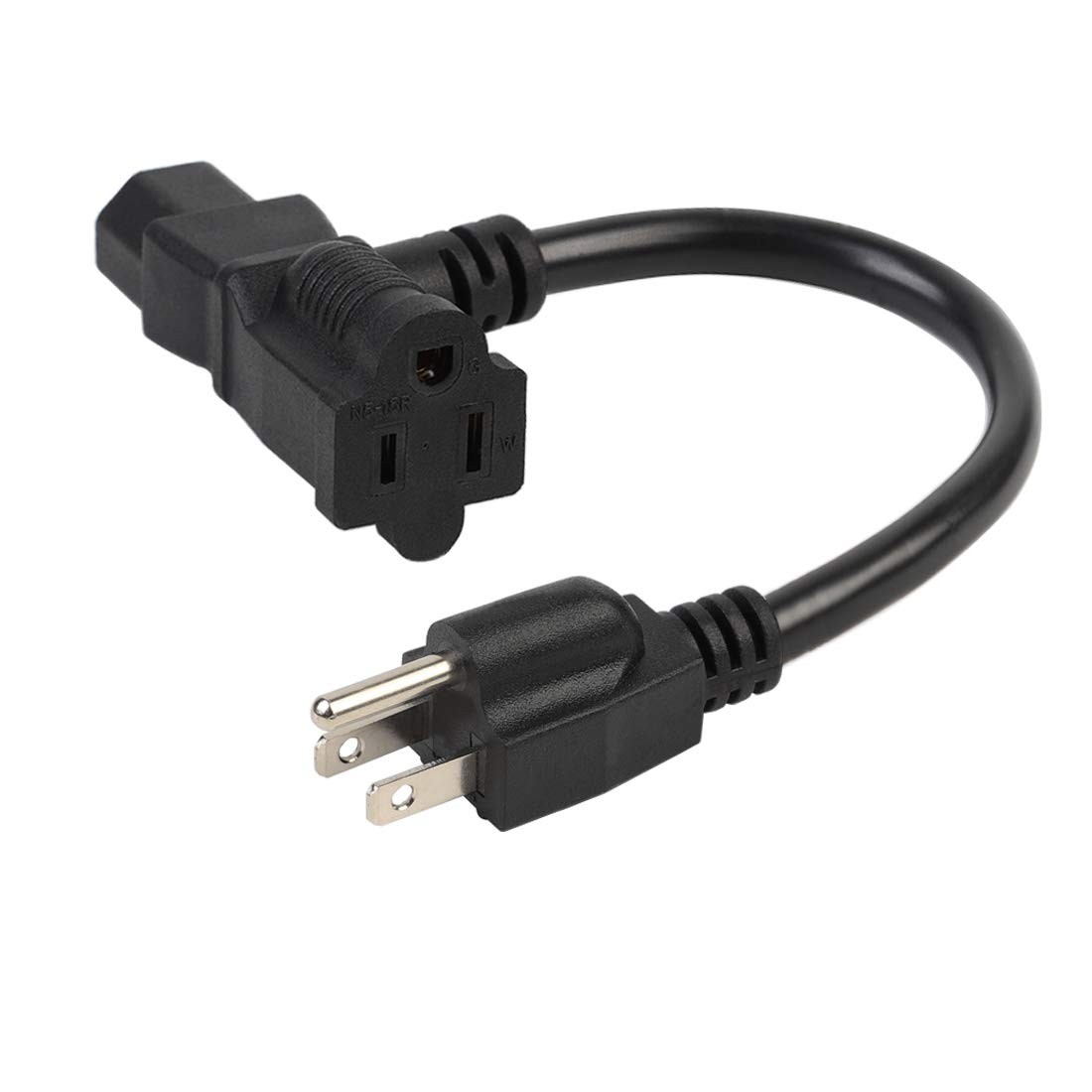1 Foot Nema 5-15P Male C13/5-15R Piggyback Power Cord UL CUL SJT 14AWG 3C