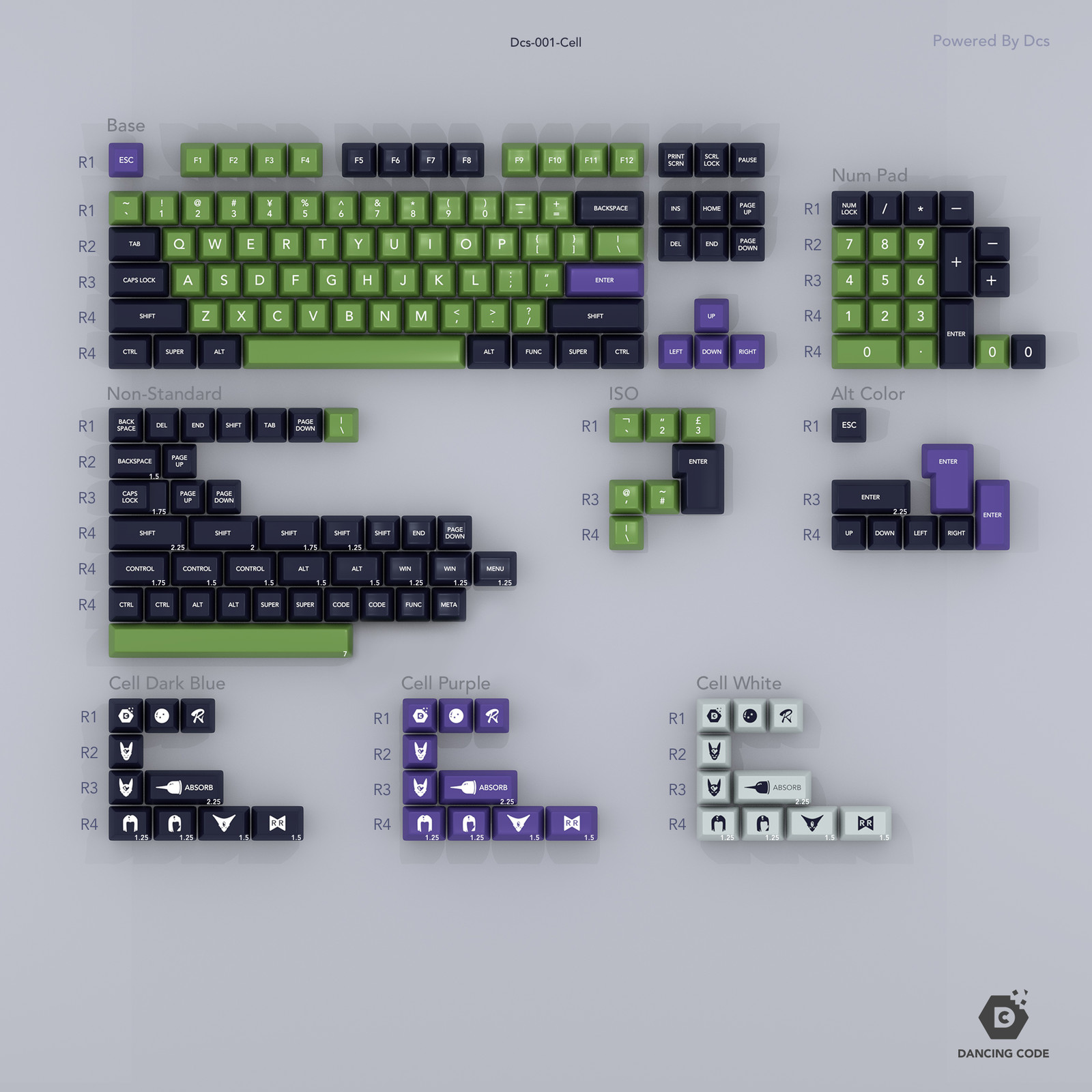 Domikey DancingCode SA profile Cell them keyset ABS doubleshot MX stem and cell