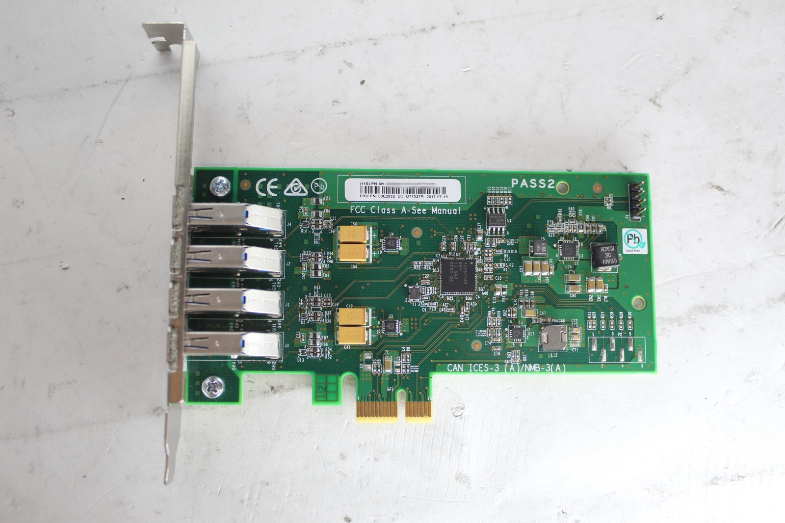 IBM 00E2932 00E3903 PCIE2 (X8) 4 Port USB 3.0 Adapter EC: D77527A
