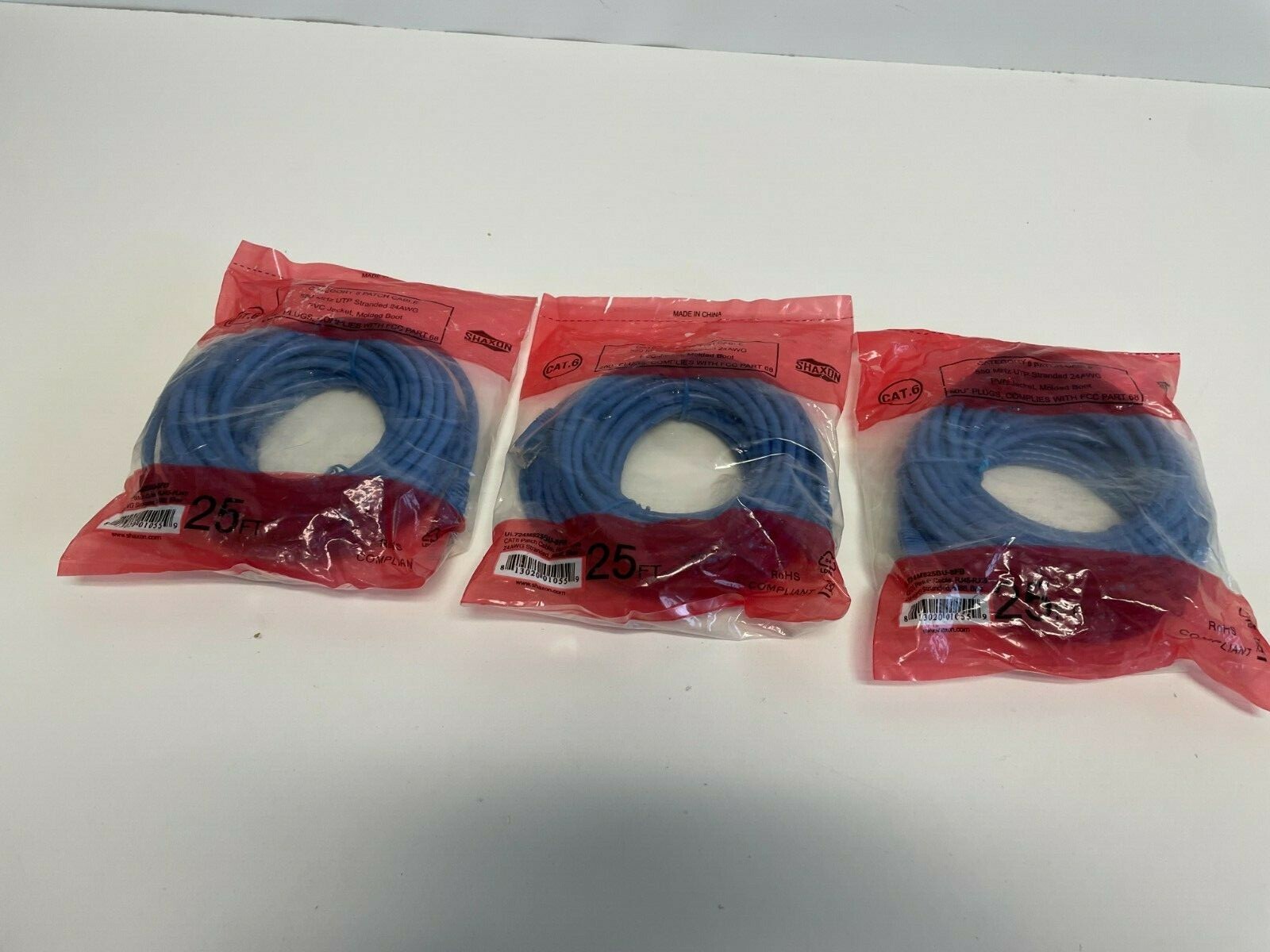 ZZ4: Lot of 3 Shaxon Cat6 Patch Cable  UL724M825BU-8FB