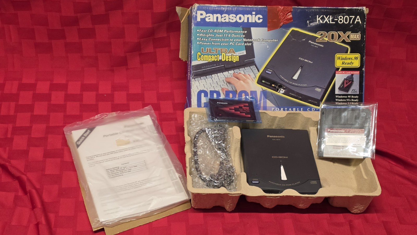 Panasonic Portable External 20x PCMCIA CD-ROM Drive with Cable Kit KXL-807a