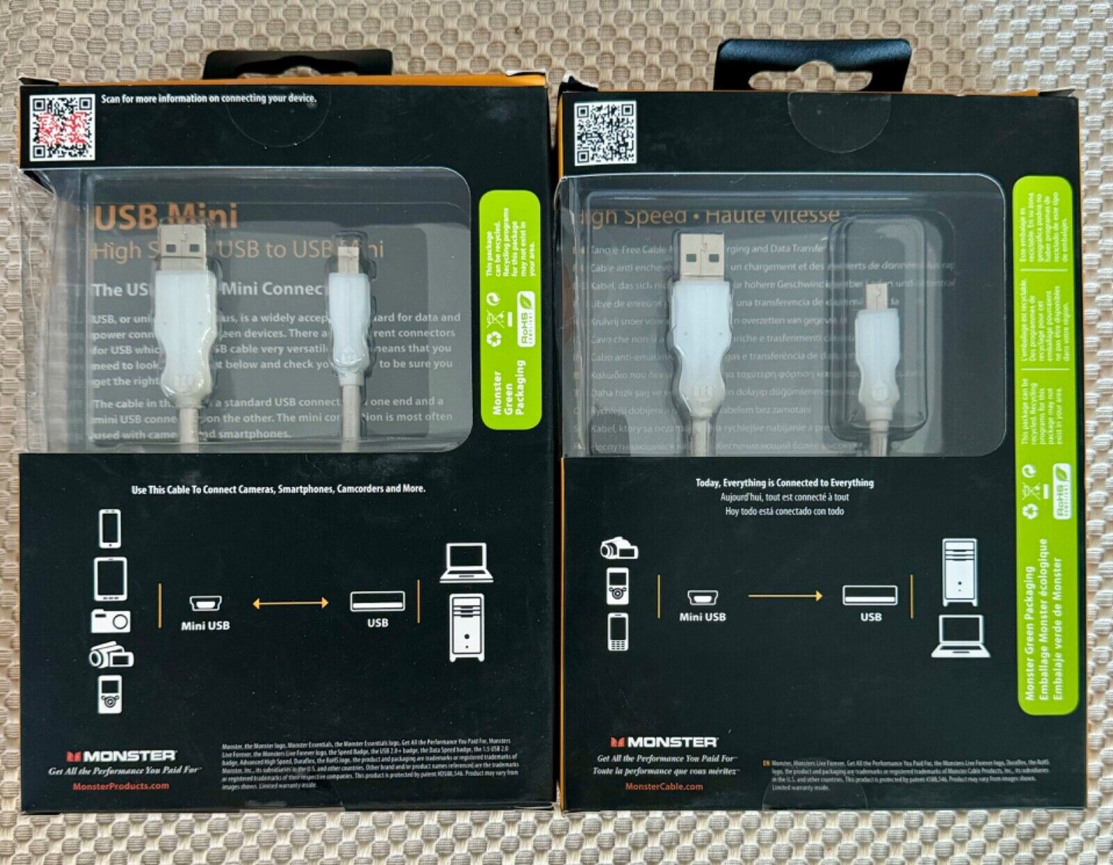 2 X Monster Essentials High Performance Mini USB Ca  High Speed A-Male to Mini-B