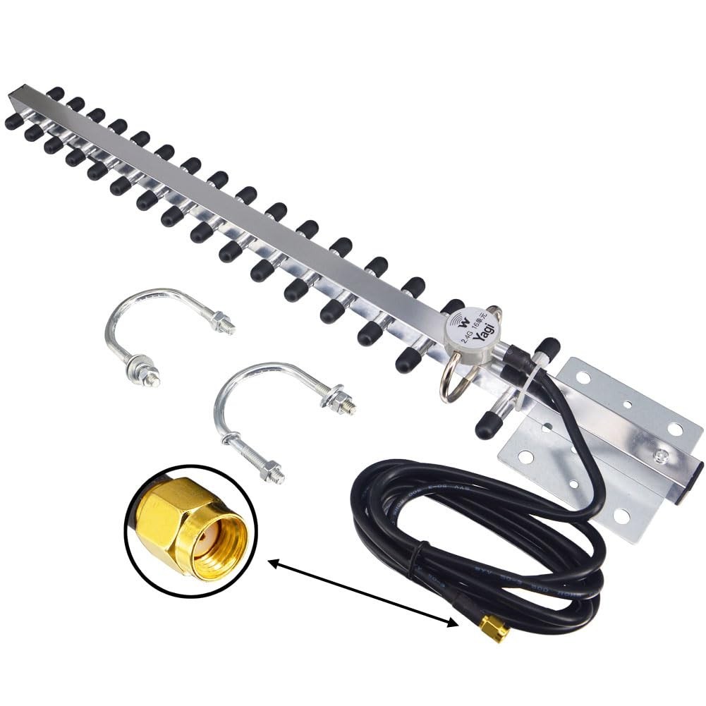 High Gain 25dBi Yagi WiFi Antenna 2.4GHz RP-SMA Connector Long Range Booster Cab