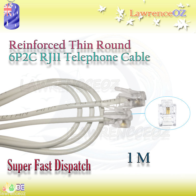Reinforced Thin Round 6P2C RJ11 Modular Plug Telephone ADSL Cord Cable 0.5-5m