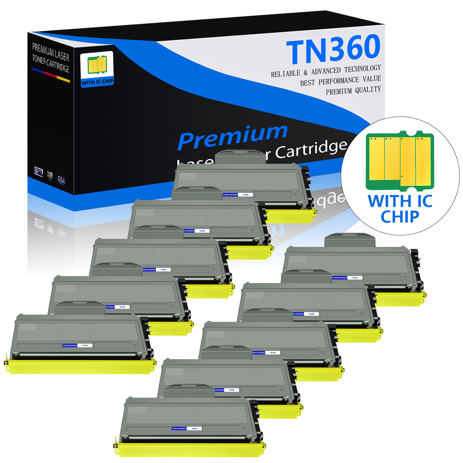 10PK Black TN360 TN-360 Toner Cartridge for Brother MFC-7340 DCP-7030 HL-2150N