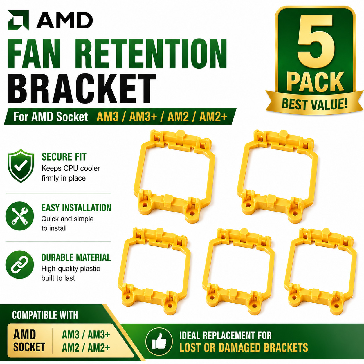 5-Pack AMD CPU Cooling Fan Retention Bracket Mount for Socket AM3 AM3+ AM2 AM2+