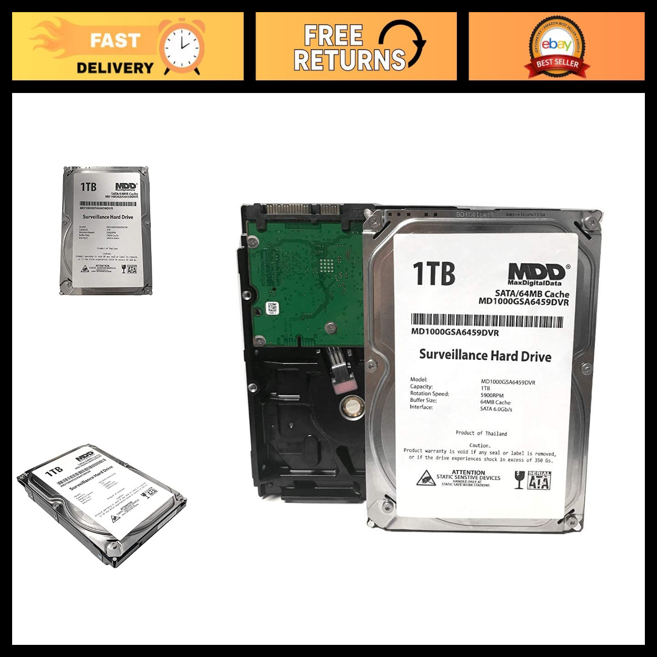 1TB Internal Surveillance Hard Drive, 64MB Cache, 5900RPM, SATA 6.0Gb/s, 3.5" -