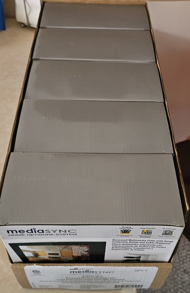 5 x Mediasynk  2 Gang Wall Plate Low Voltage with electrical box for media White