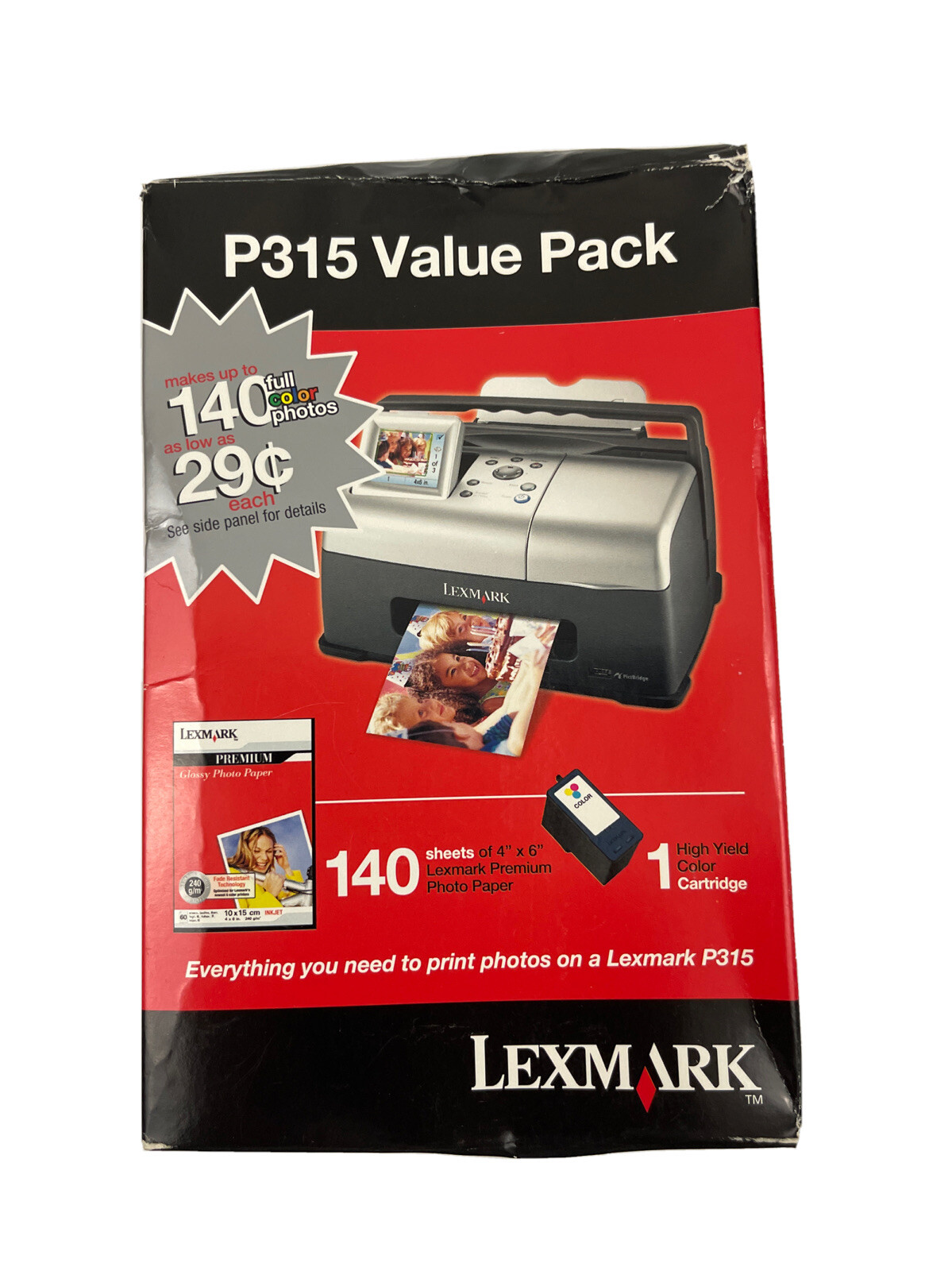 P315 Printer Value Pack 35 Color Cartridge, 140 Sheets of 4" X 6" New Open Box
