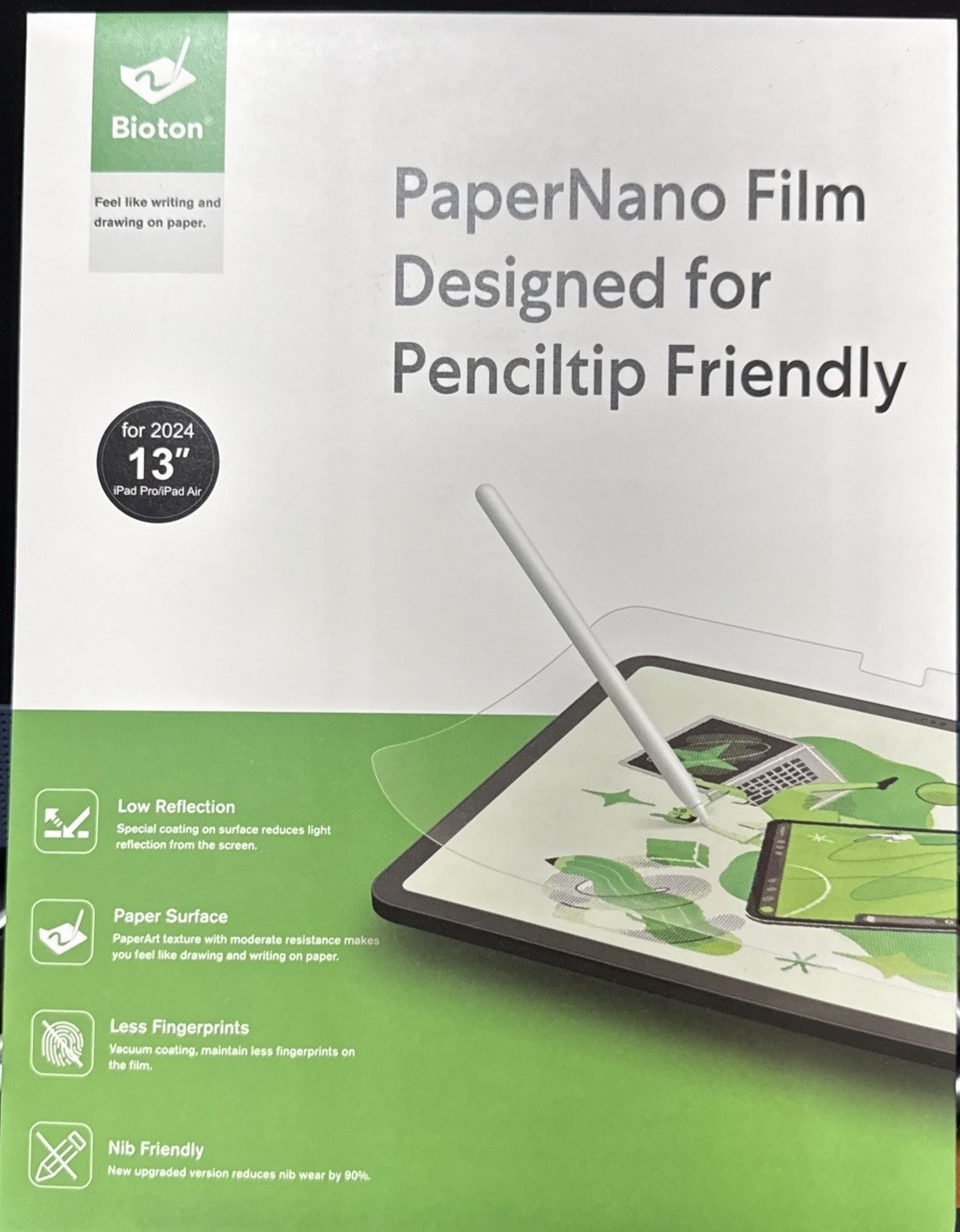 Bioton Paper Art Film Designed for Penciltip for 2024 13” iPad Pro/Air 2 Pack