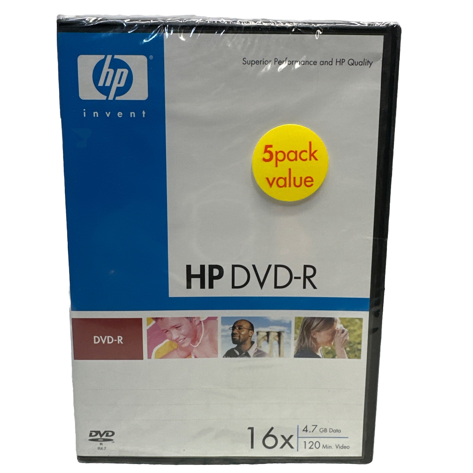 5 Pack HP Invent HP DVD + R Media 16X 4.7 GB Data 120 min Video,Plastic Case,New