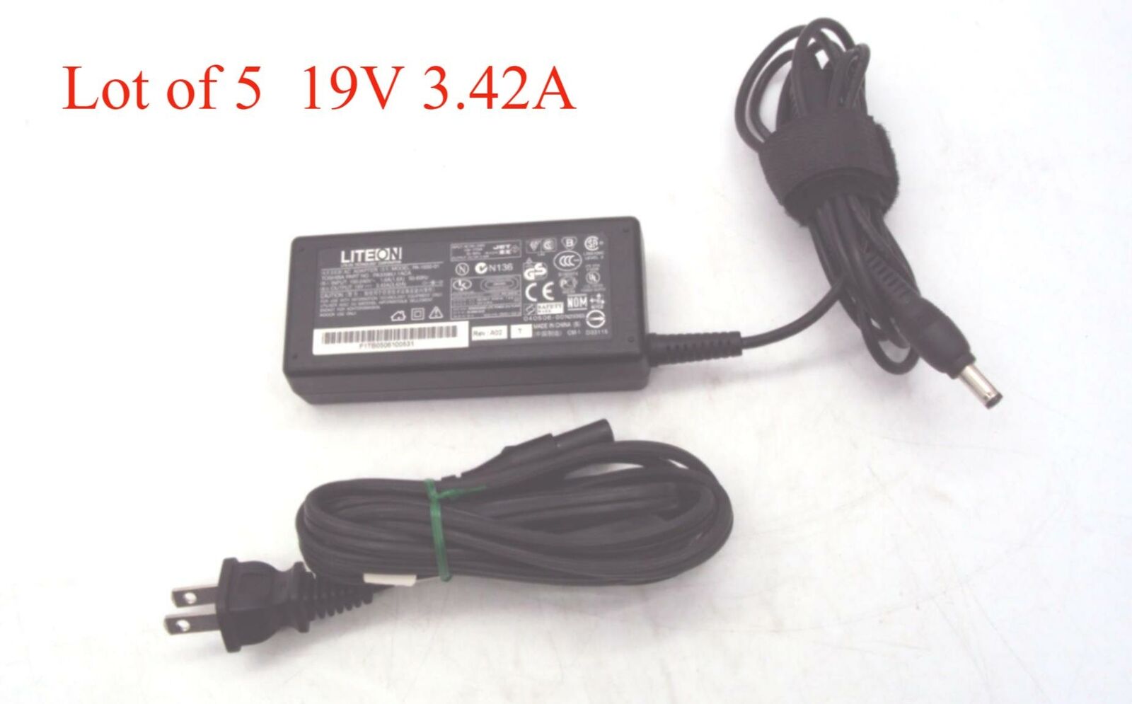 Lot of 5 LITEON PA-1650-02 PA-1650-68 19V 3.42A 5.5*2.5mm Power Supply Adapter